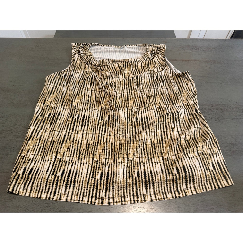 Dressbarn Woman 3X Sleeveless Top Brown Cream Abstract Stripe Jersey Knit Blouse